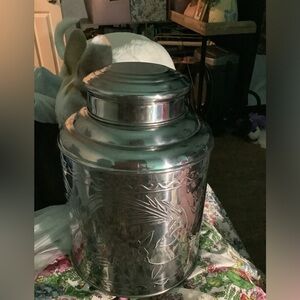 Chinoiserie Silver Floral Embossed Tea Canister Large NEW